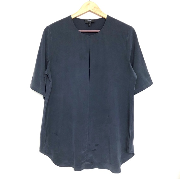 Theory Cortlandt Silk navy t shirt top womens - Picture 2 of 7